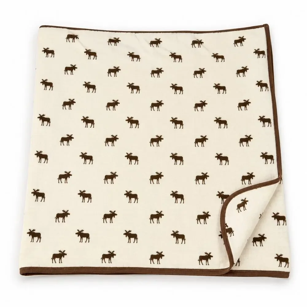 Touched by Nature Organic Cotton Baby Blanket Moose Print 40x40 Woodland Brown